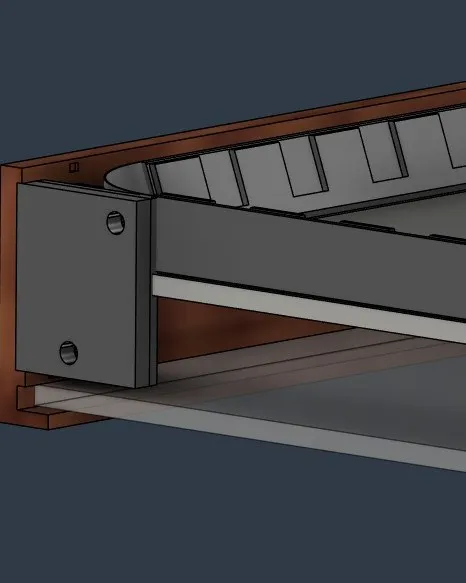 Fusion 360 render of the internal frame corner, showing the LED channel and mount